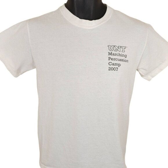 Vintage Drummer T Shirt Mens Size Small White Y2K UNT Marching Percussion Camp - Picture 2 of 7